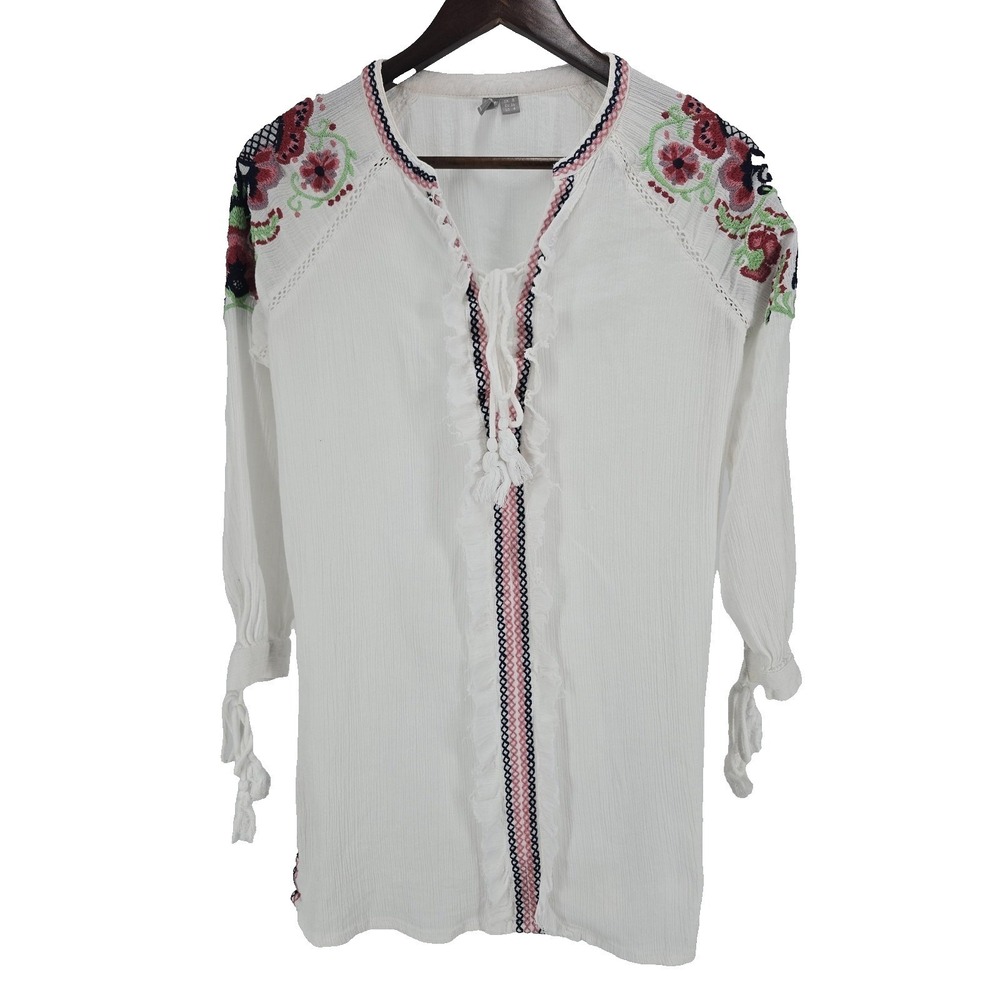 ASOS Swim Cover Up Small Gauze White Embroidered Boho Tunic Top Peasant Festival
